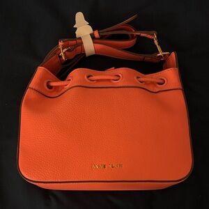 Anne Klein Drawstring Bucket Bag in Persimmon